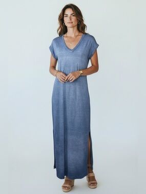 Cloth & Stone XS Blue Cotton T Shirt Dress Casual Boho Minimalist Chic